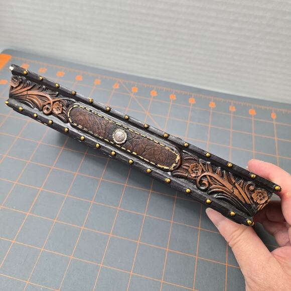 Faux Tooled Leather Western Horse Studded Trinket Tray Silver Conchas - Picture 10 of 14